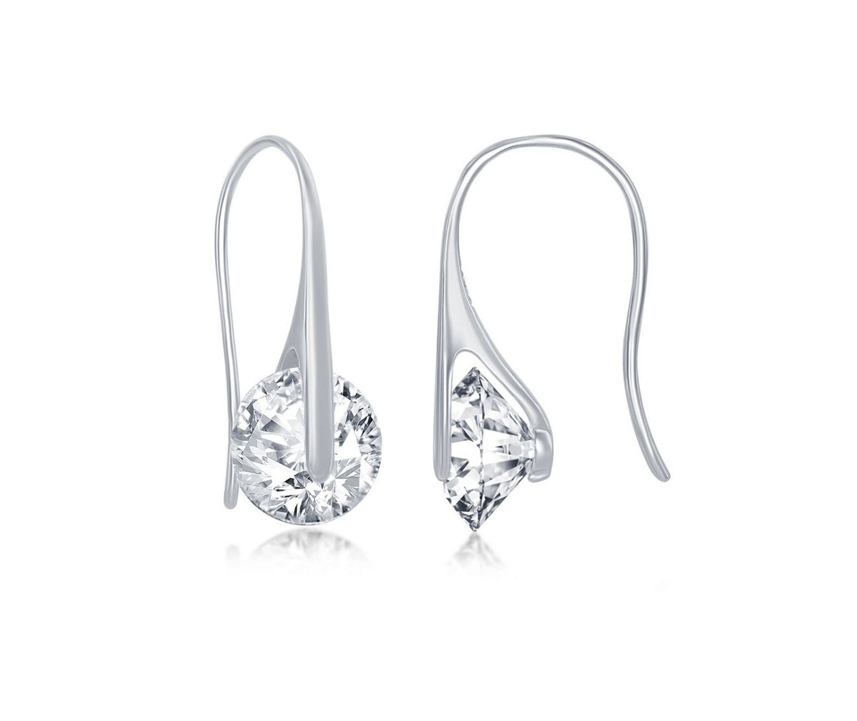 Sterling Silver, Spinning Round Crystal Frenchwire Earrings