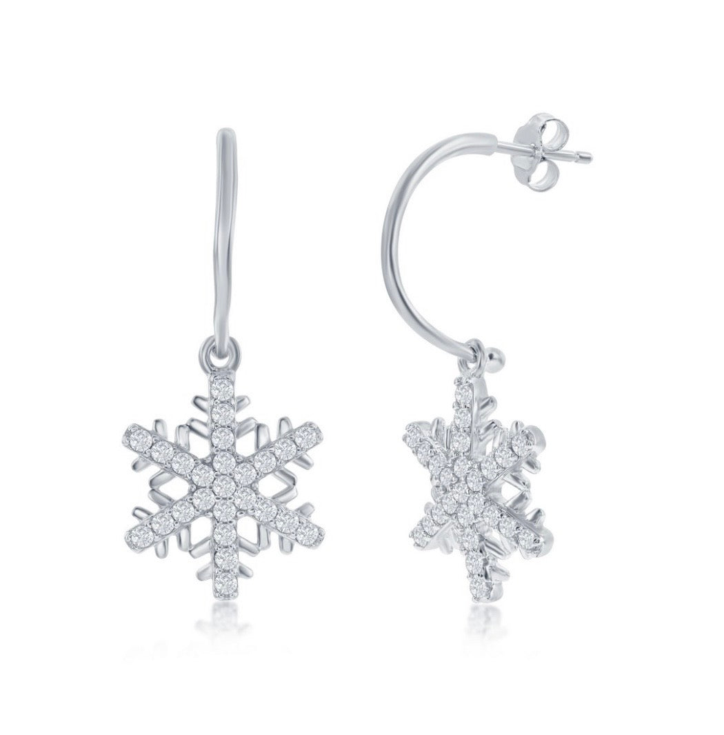Sterling Silver Snowflake Necklace and Earrings Set