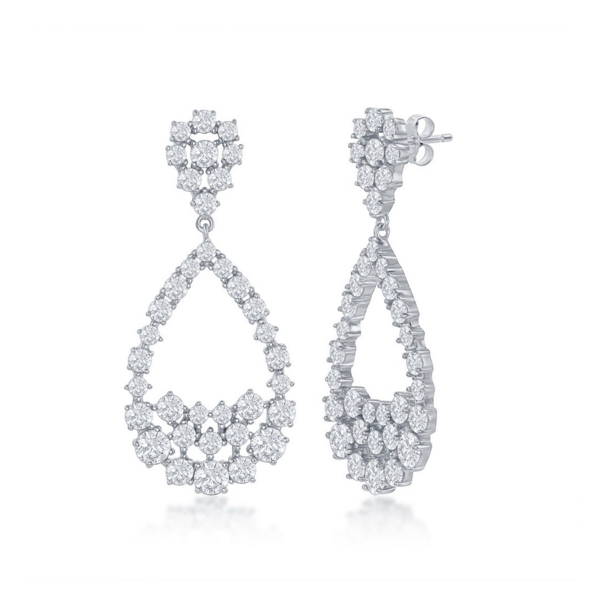 Sterling Silver Large Pearshaped Cubic Crystalline Earrings Bridal and Special Ocasssions