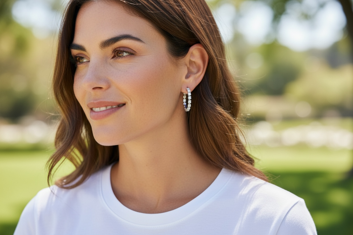 DIAMOND CRYSTALLINE HOOP EARRINGS MEDIUM SIZE