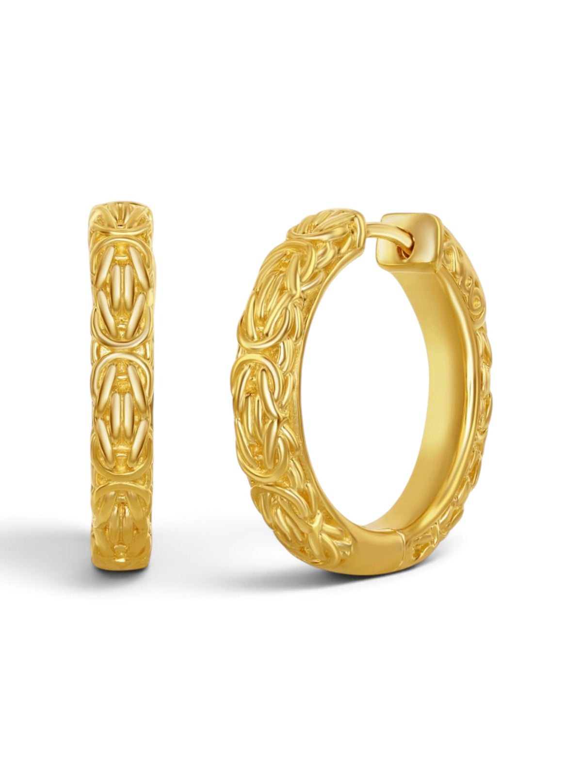Sterling Silver, Byzantine Design 25mm Hoop Earrings