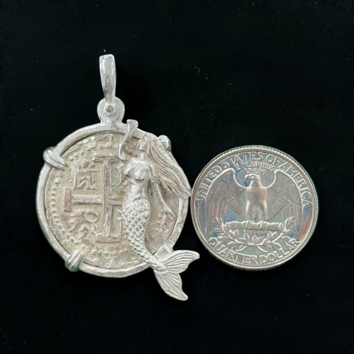 Replica of Atocha Coin Pendant in Mermaid Bezel 925 solid sterling silver