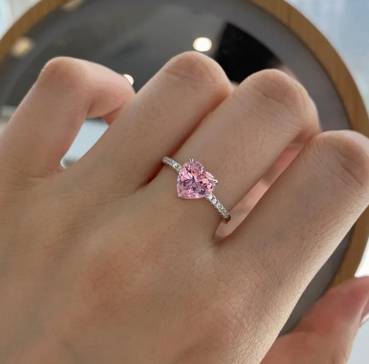 Pink Heart Cut Sterling Silver Ring