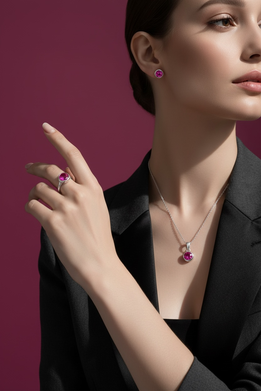 Sterling Silver "July" Birthstone Set - Created Ruby
