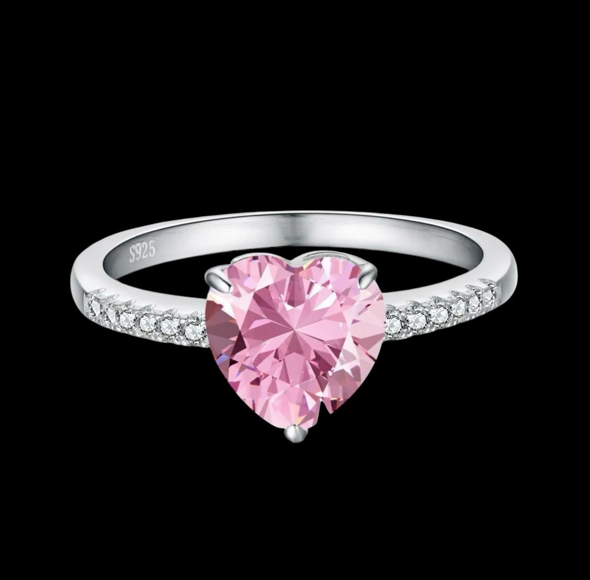 Pink Heart Cut Sterling Silver Ring