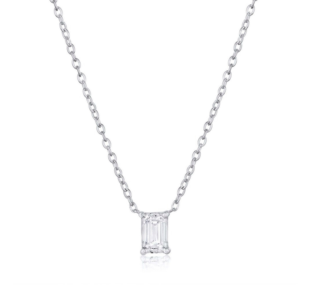 Sterling Silver, Lab-Grown 6x3mm Emerald-Cut Diamond Necklace