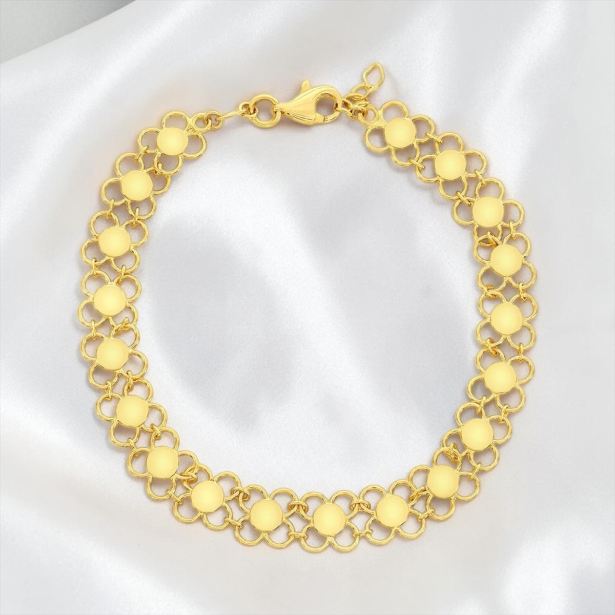 14K Real Gold Flower Design Bracelet 6.75 Inches