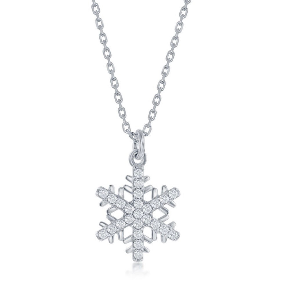 Sterling Silver Snowflake Necklace and Earrings Set