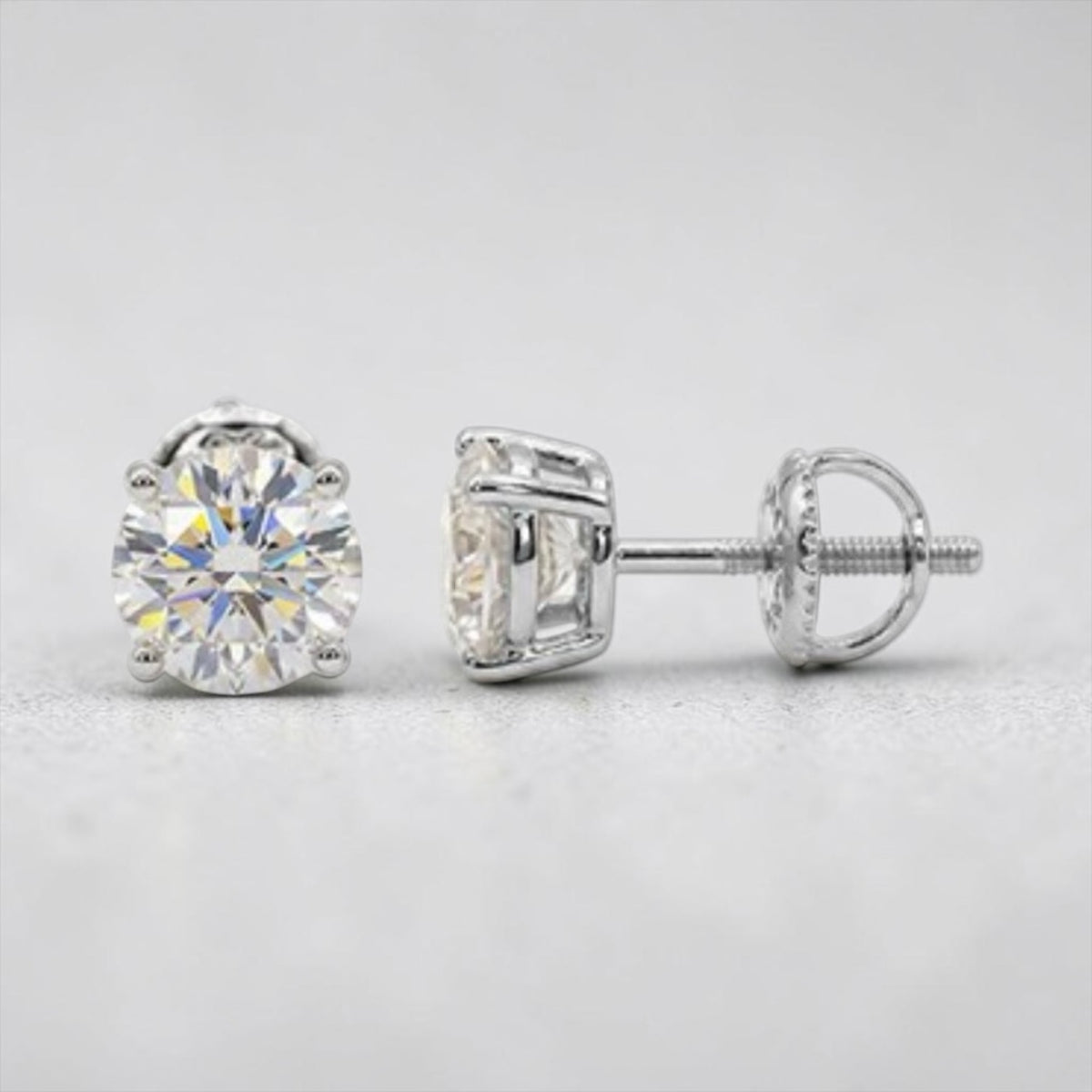 Sterling Silver Gold Plated, Round Moissanite Studs with GRA Certificate