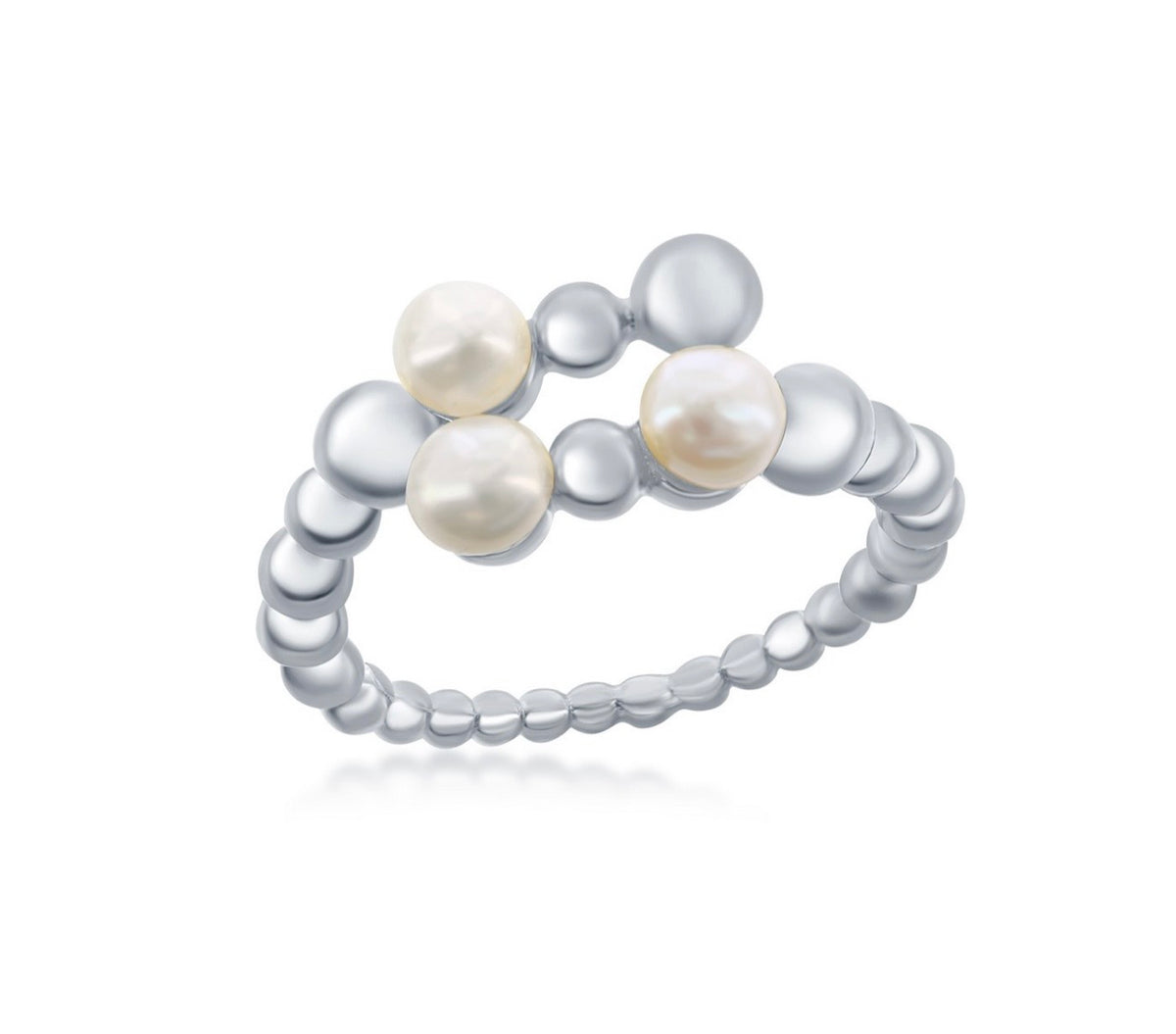 Sterling Silver, Fresh Water Pearl & Beaded Open Ring