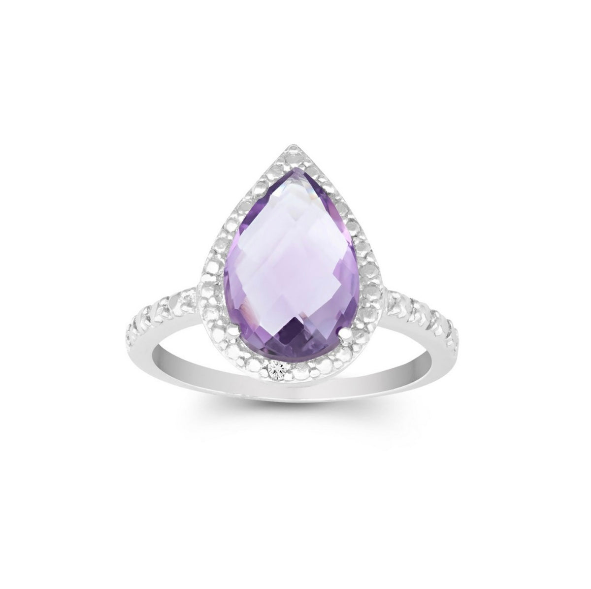 Sterling Silver Diamond with Gem Large Teardrop Ring - Amethyst