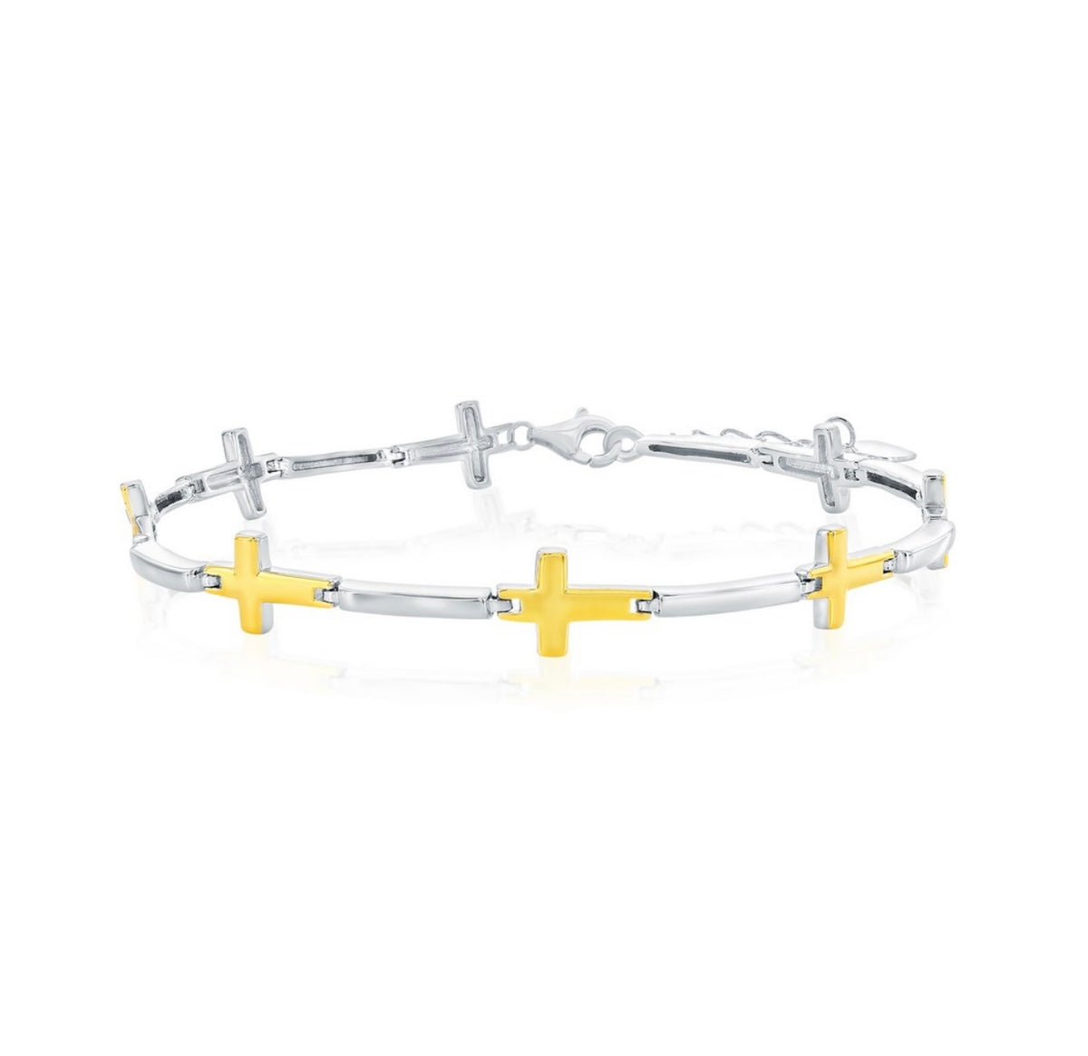 Sterling Silver, Sideways Cross Bracelet - Two Tone