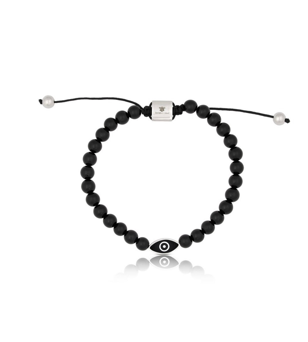 Stainless Steel, 6.5mm Genuine Bead, Evil Eye Drawstring Bracelet Agate MEN'S COLLECTION