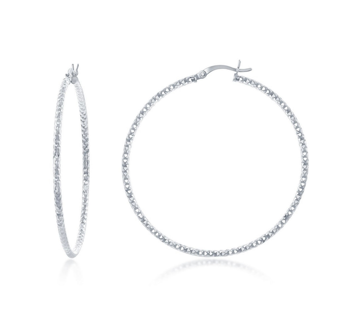 925 Sterling Silver, 50mm Diamond Cut Hoop Earrings