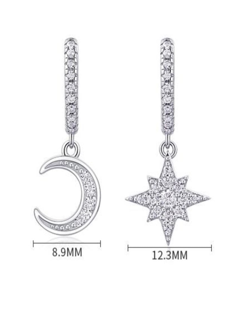 925 Sterling Silver Moon Star Moisannite Drop Earrings