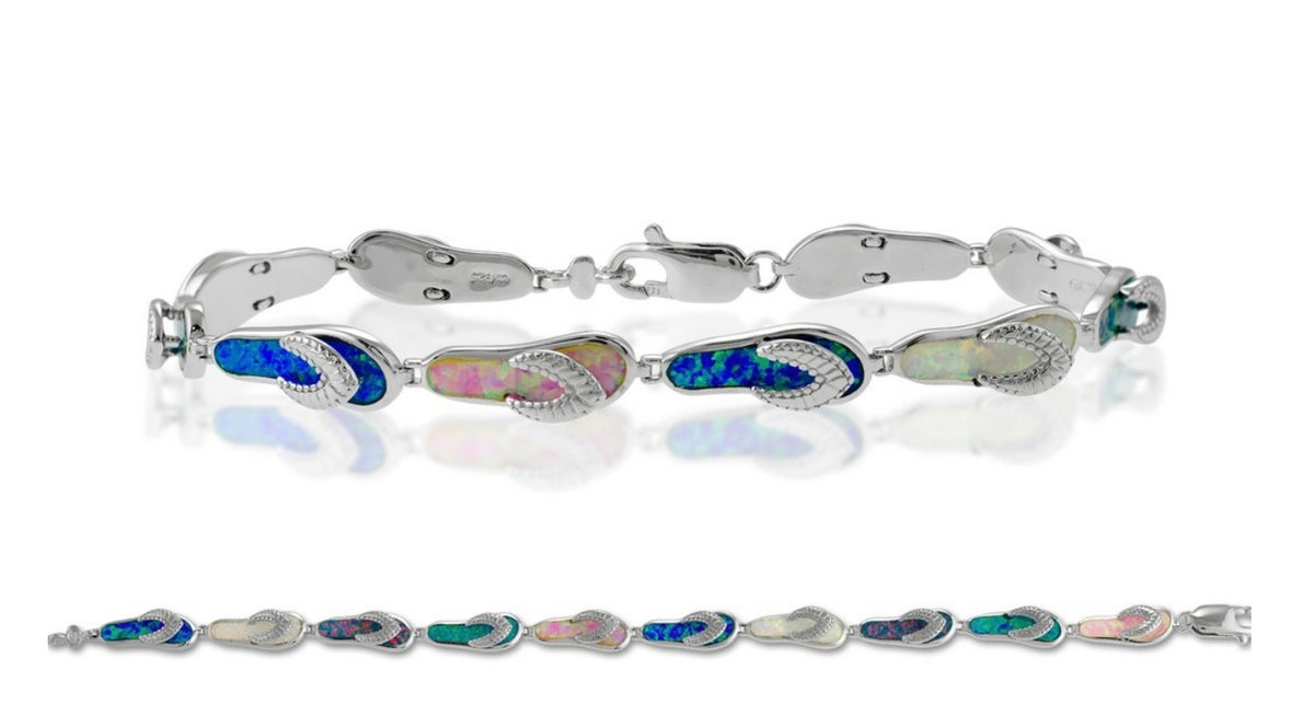 Sterling Silver Opal Flip Flop Bracelet