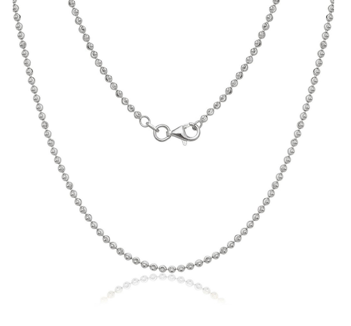 Sterling Silver, 2mm Diamond Cut Moon Bead Chain