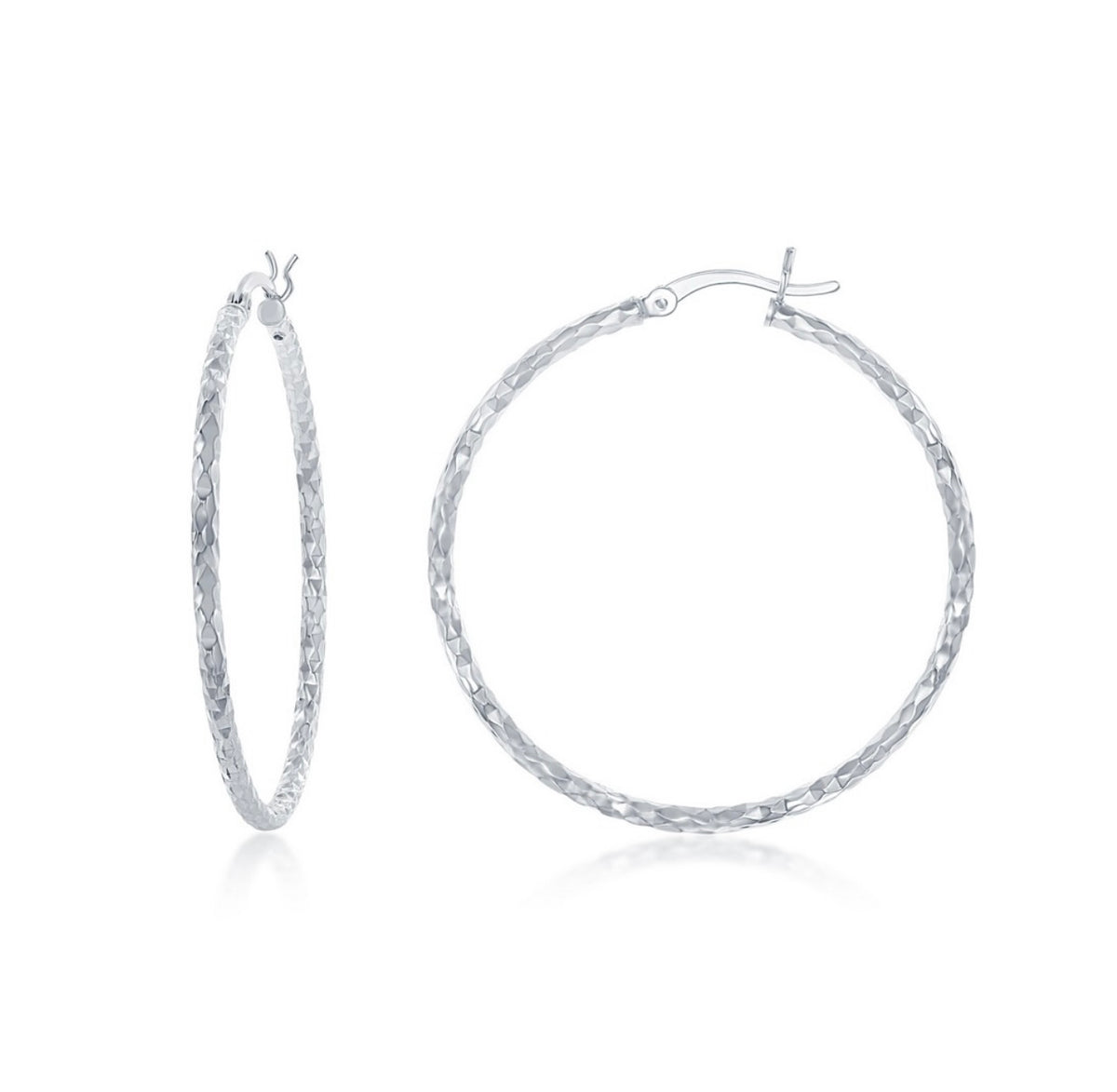 Sterling Silver, 40mm Diamond Cut Hoop Earrings