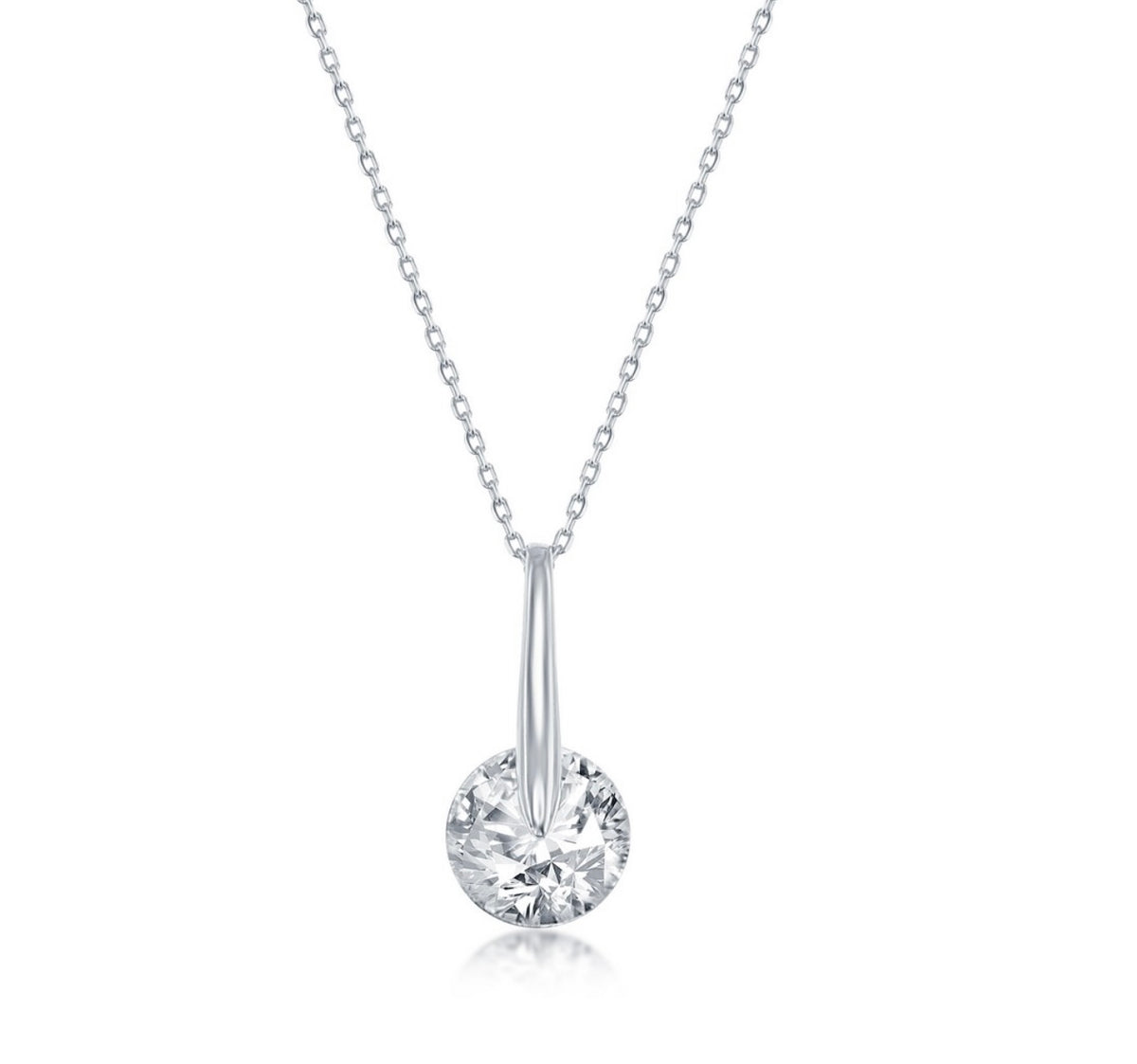 Sterling Silver, Spinning Round Crystal Necklace