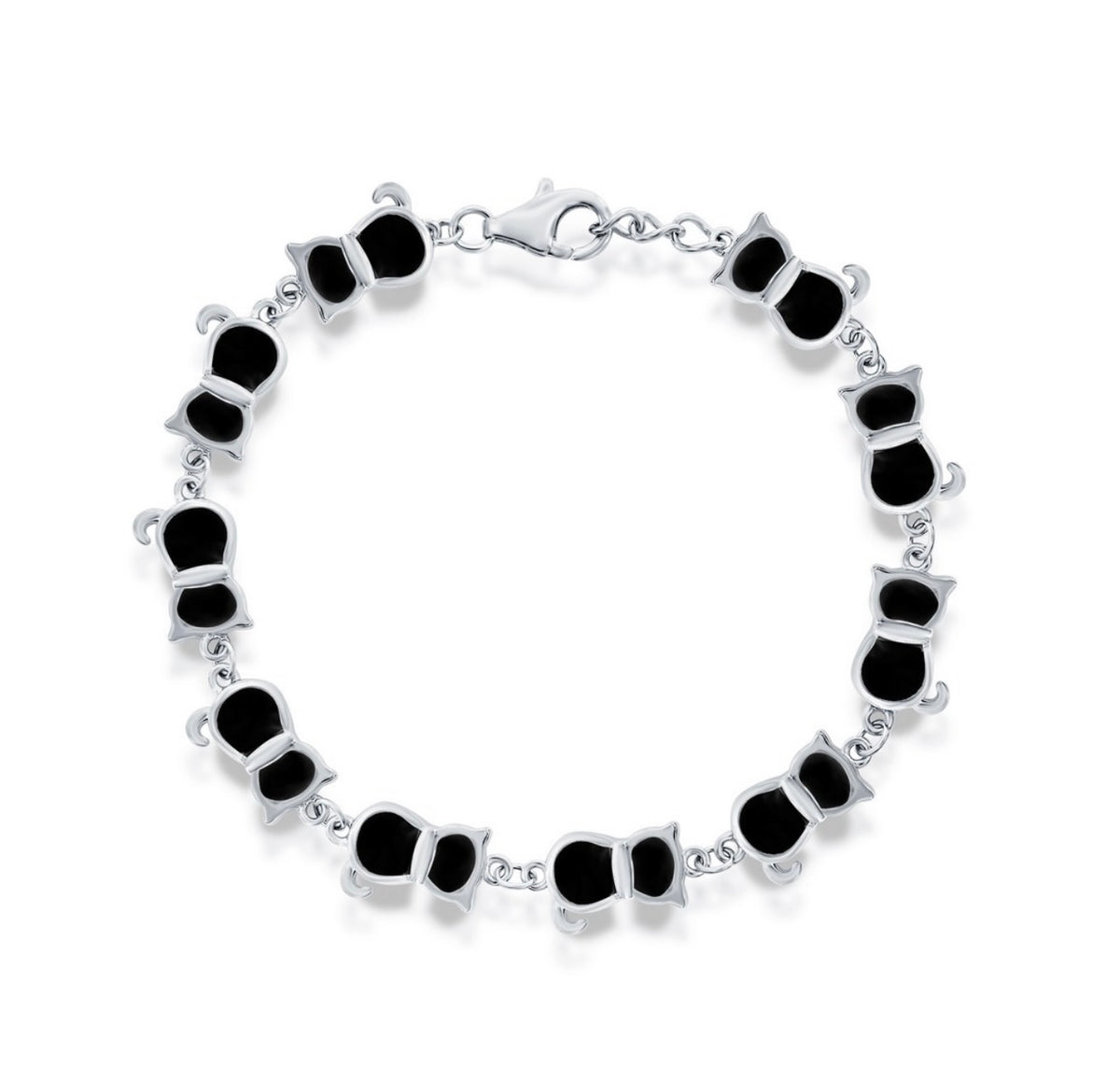 Sterling Silver "Cats" Bracelet - Onyx