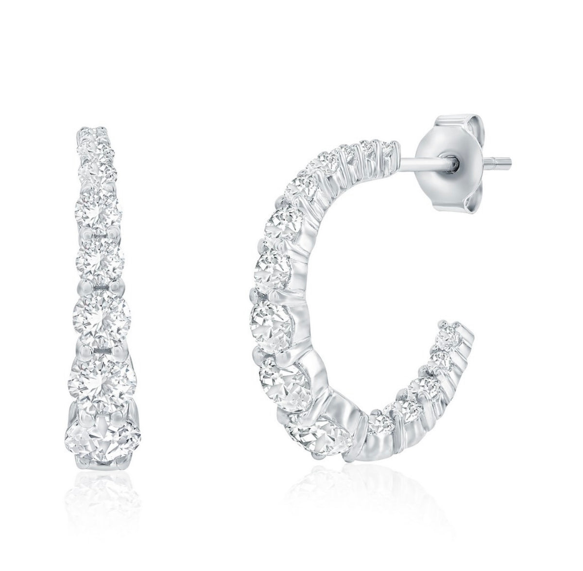 Sterling Silver, Graduating Crystal Inside-Outside Hoop Earrings 18x18mm