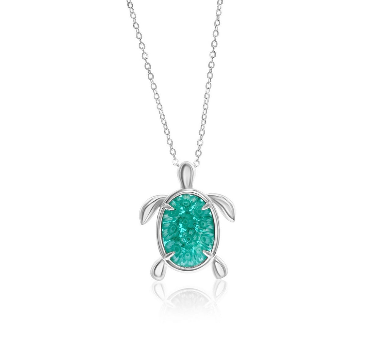 Sterling Silver, Venetian Murano Turtle Turquoise Necklace and Earrings Set