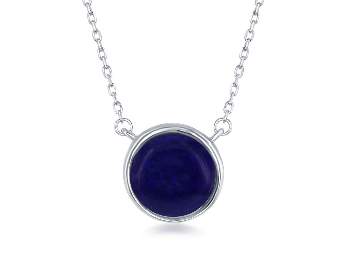 Sterling Silver, Natural Stone Necklace - Lapis