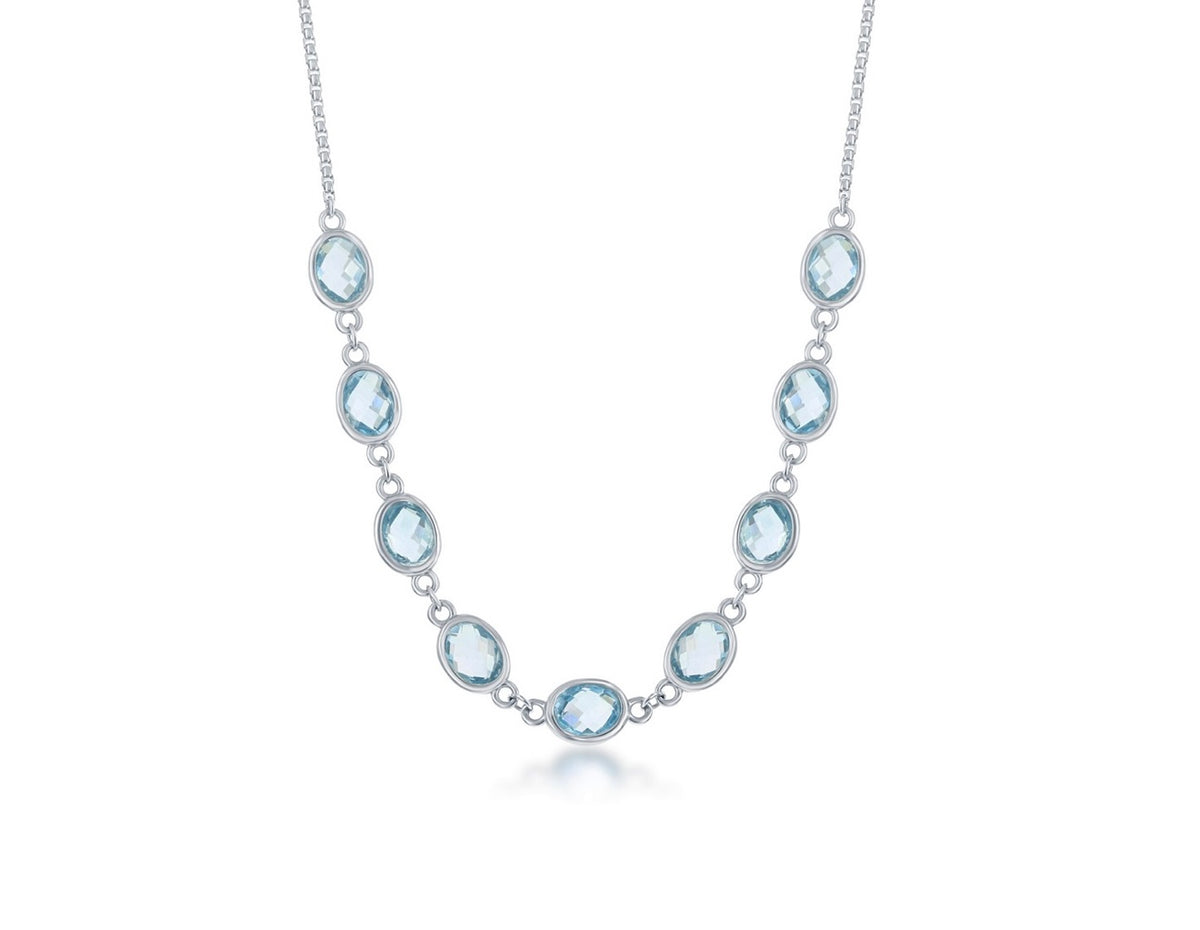 Sterling Silver, 14.1cttw Blue Topaz Ovals, Linked Necklace