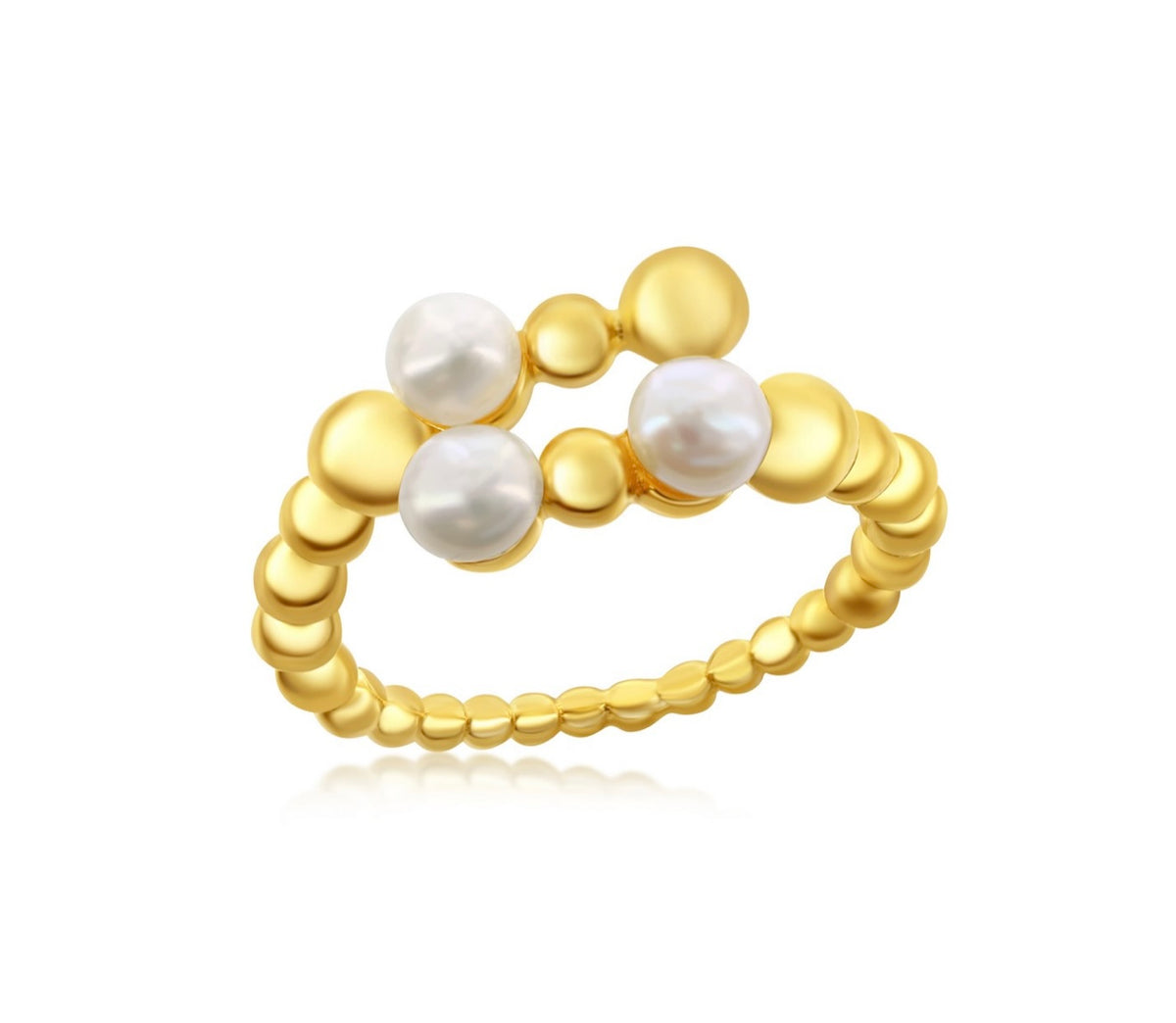 Sterling Silver, Fresh Water Pearl & Beaded Open Ring