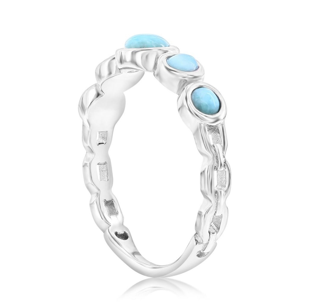 Sterling Silver, Graduating Round Larimar Ring