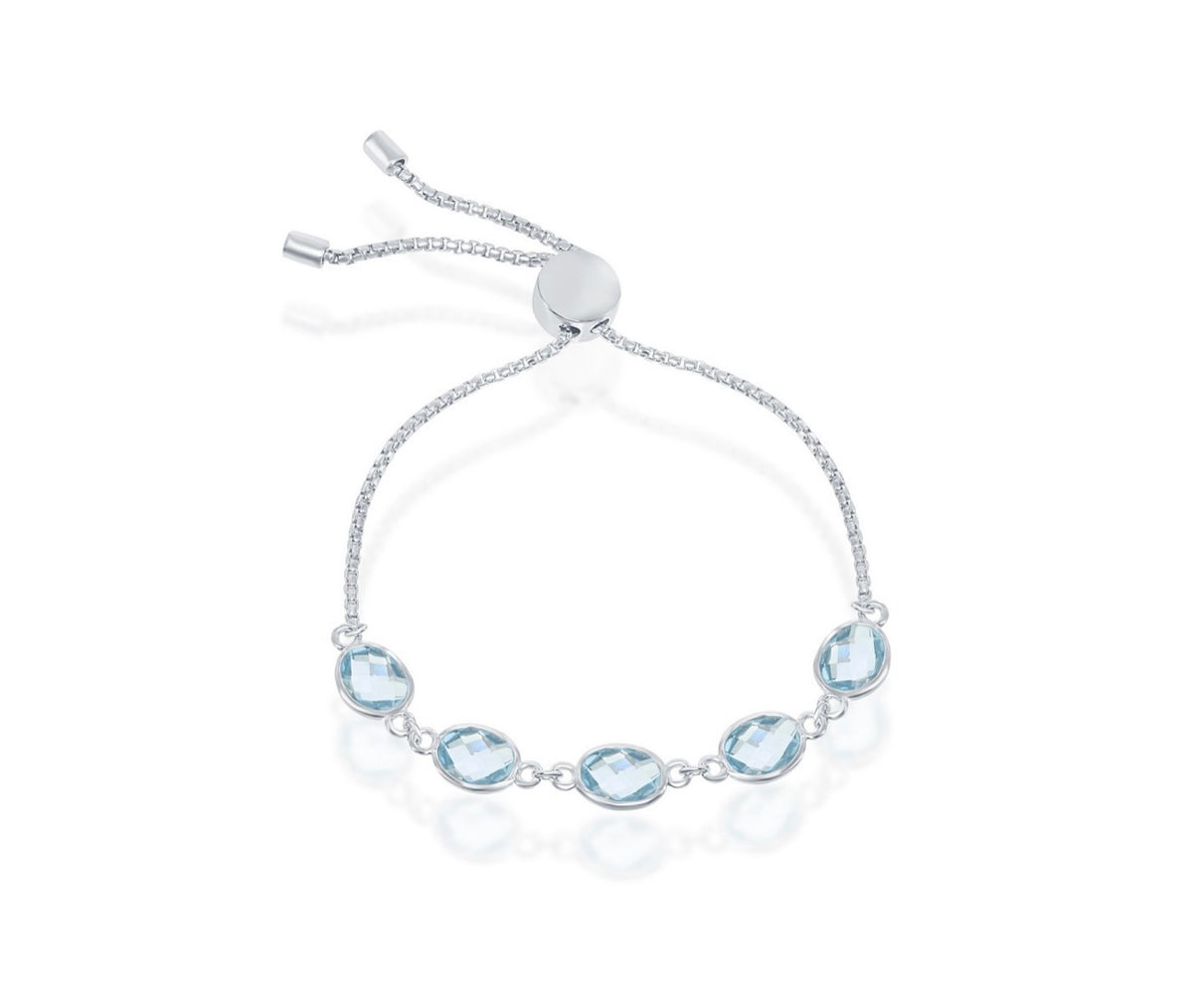Sterling Silver, 7.85cttw Oval, Linked Adjustable Bolo Bracelet - Blue Topaz