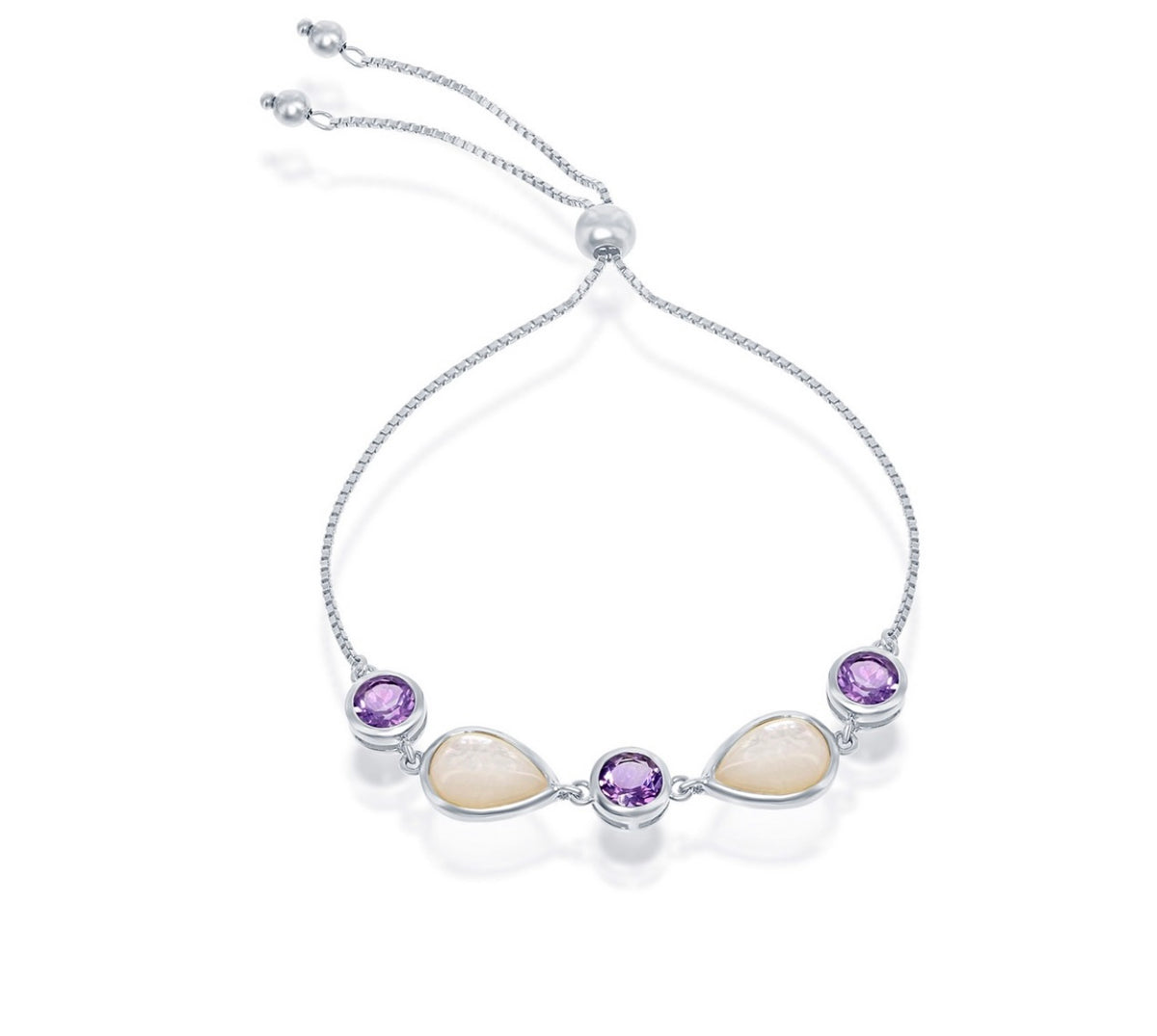 Sterling Silver Amethyst and Mother of Pearl Adjustable Bracelet