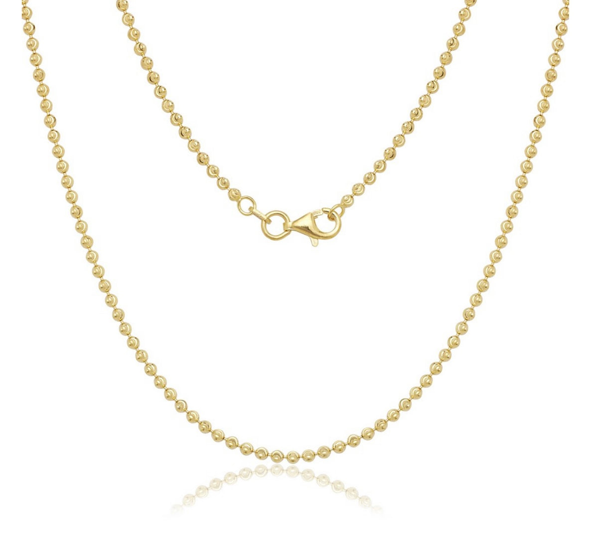 Sterling Silver, 2mm Diamond Cut Moon Bead Chain