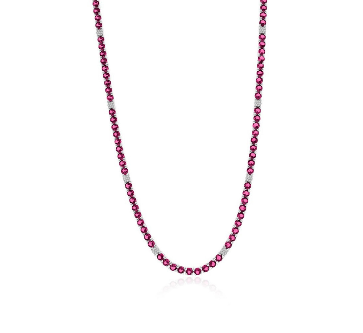 Sterling Silver, 3.5mm Round CZ Tennis Necklace - Emerald Spinel 17 inches
