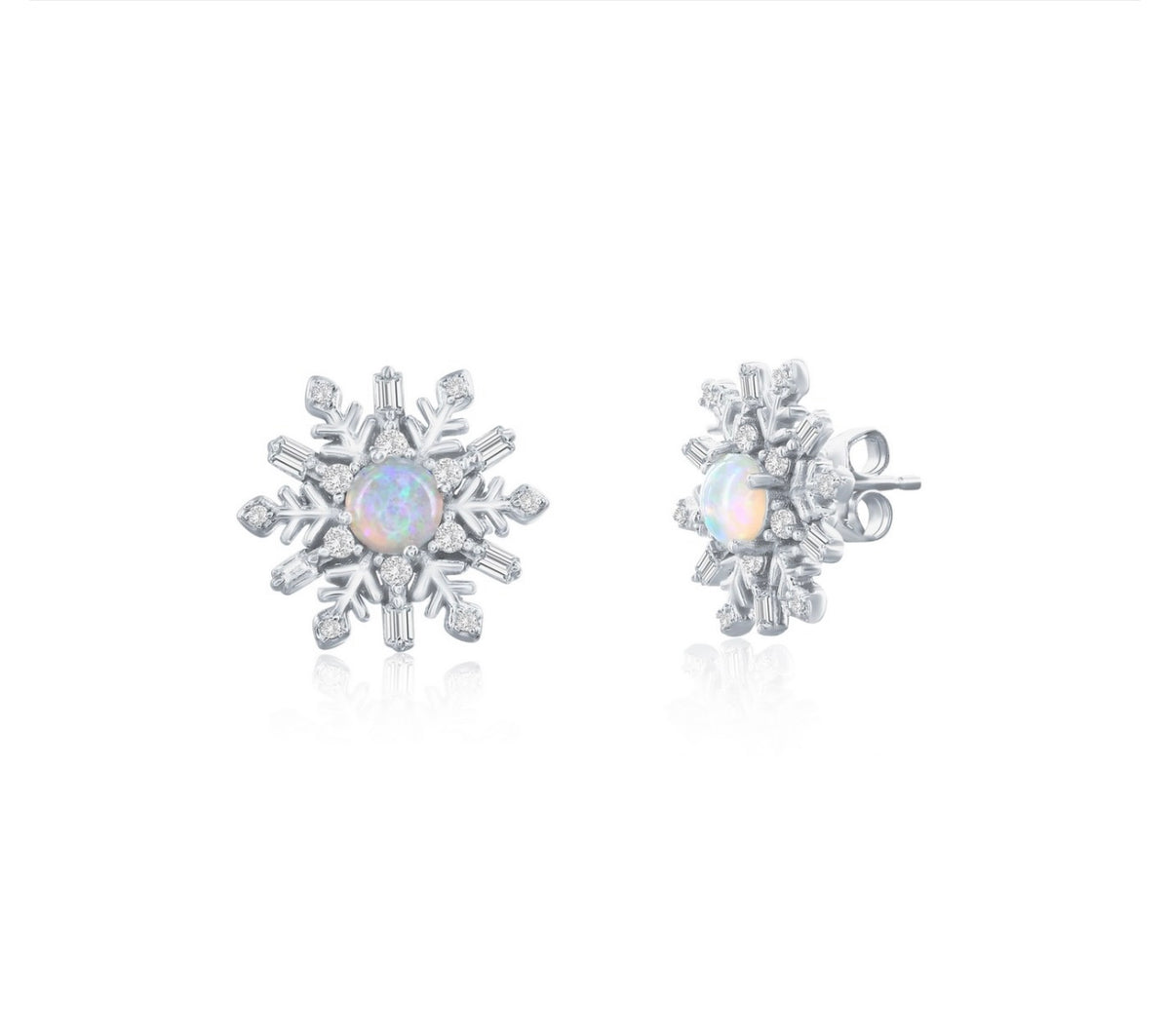 Sterling Silver, Opal & Crystal Snowflake Studs