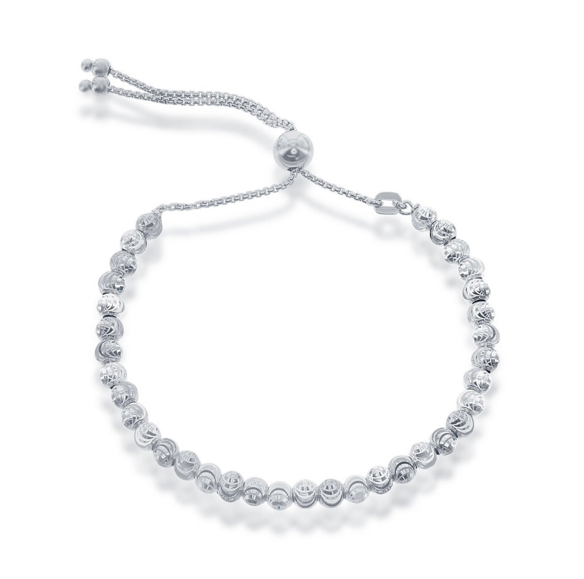 Sterling Silver Round Diamond-Cut Moon Bead Adjustable Bolo Bracelet