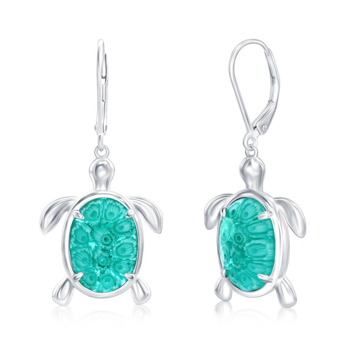 Sterling Silver, Venetian Murano Turtle Turquoise Necklace and Earrings Set