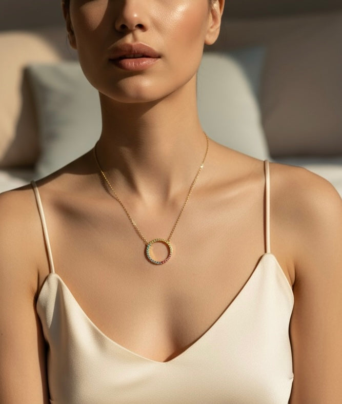 Sterling Silver, Rainbow Circle of Life Necklace gold