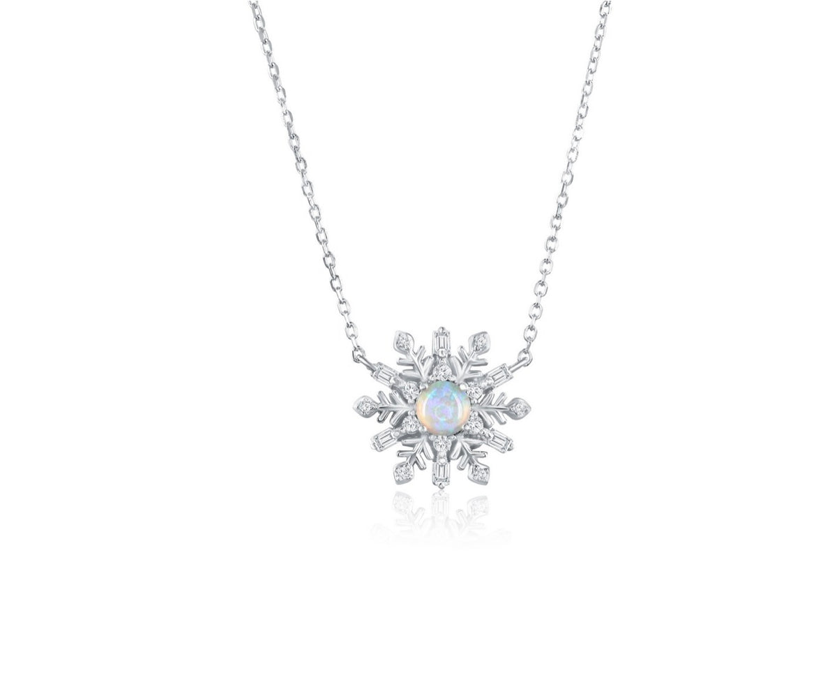 Sterling Silver, Opal & Crystal Snowflake Necklace