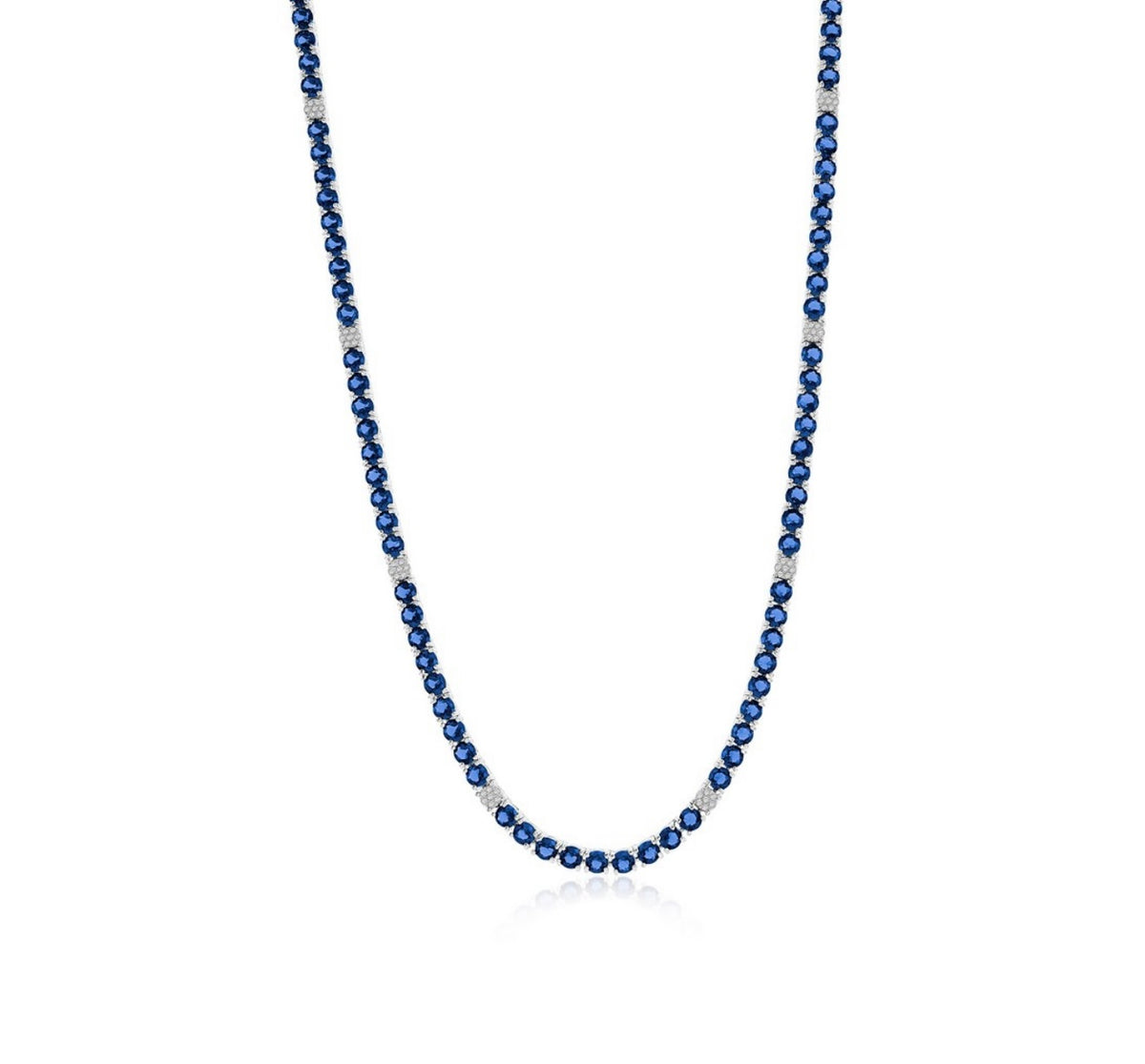 Sterling Silver, 3.5mm Round CZ Tennis Necklace - Emerald Spinel 17 inches