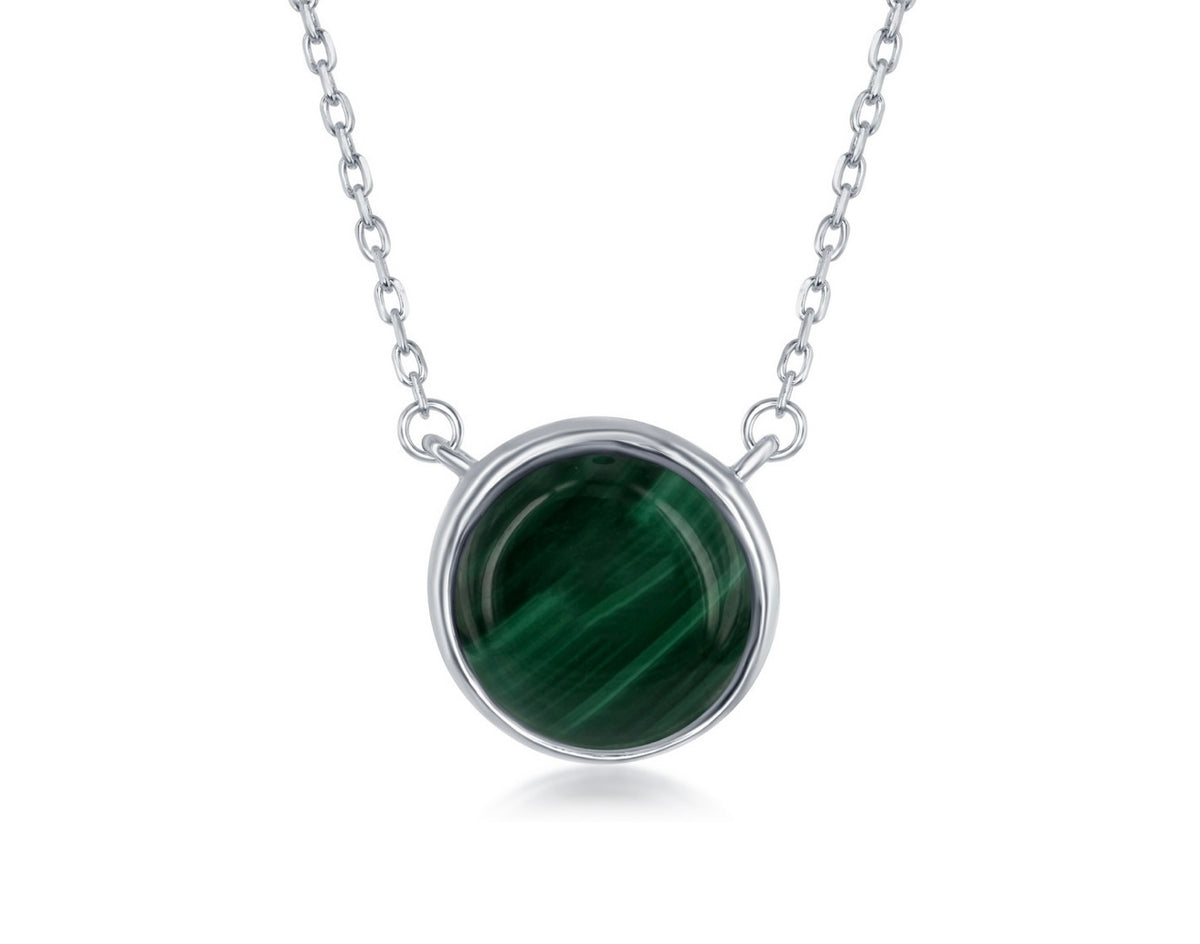 Sterling Silver, Natural Stone Necklace - Malachite