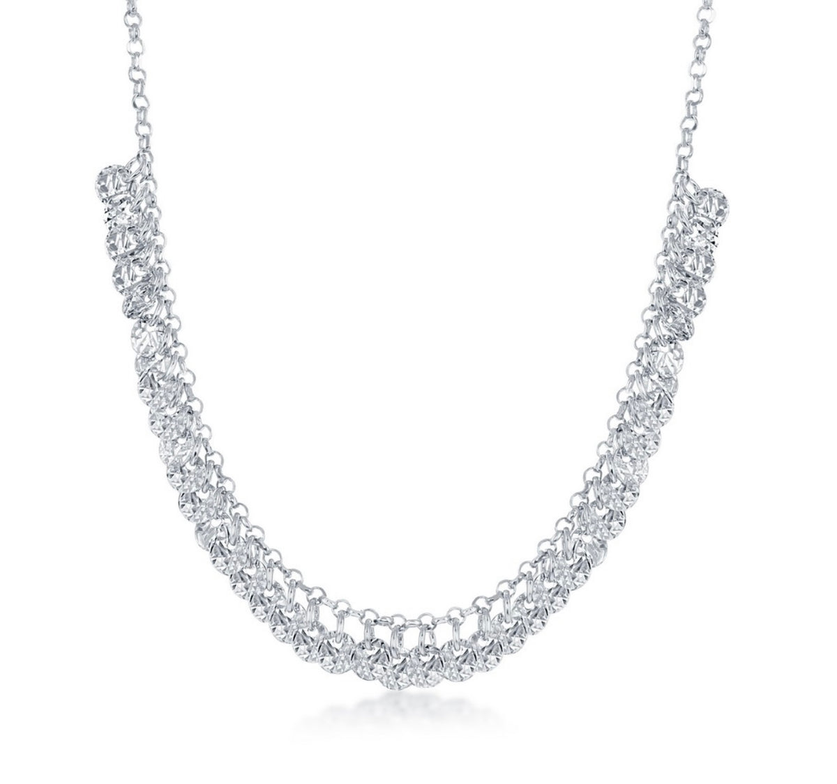 Sterling Silver Diamond-Cut Dangling Discs Necklace