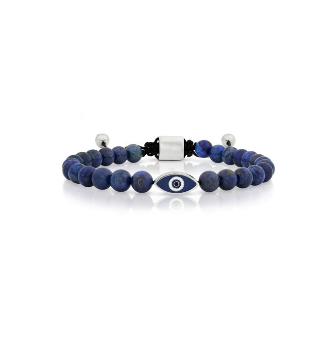 Stainless Steel, 6.5mm Genuine Bead, Evil Eye Drawstring Bracelet Agate MEN'S COLLECTION