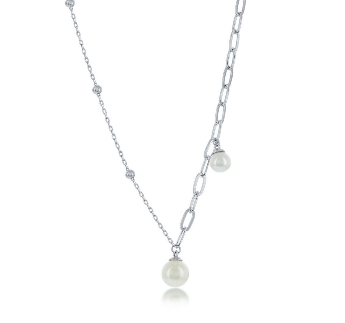 Sterling Silver Paperclip and Beaded Chain