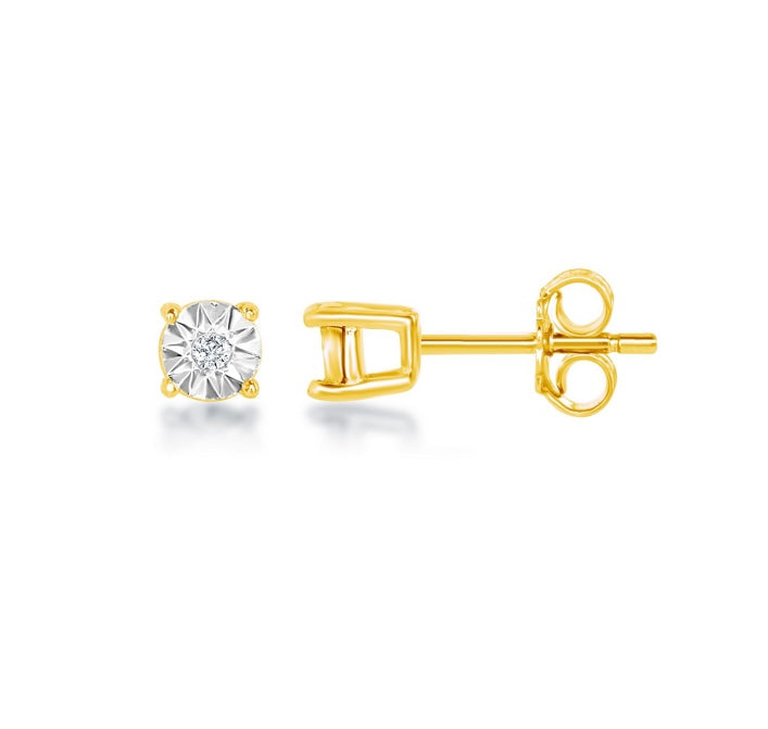 Sterling Silver, 3MM Diamond Studs (0.02ctw) - Gold Plated/Silver