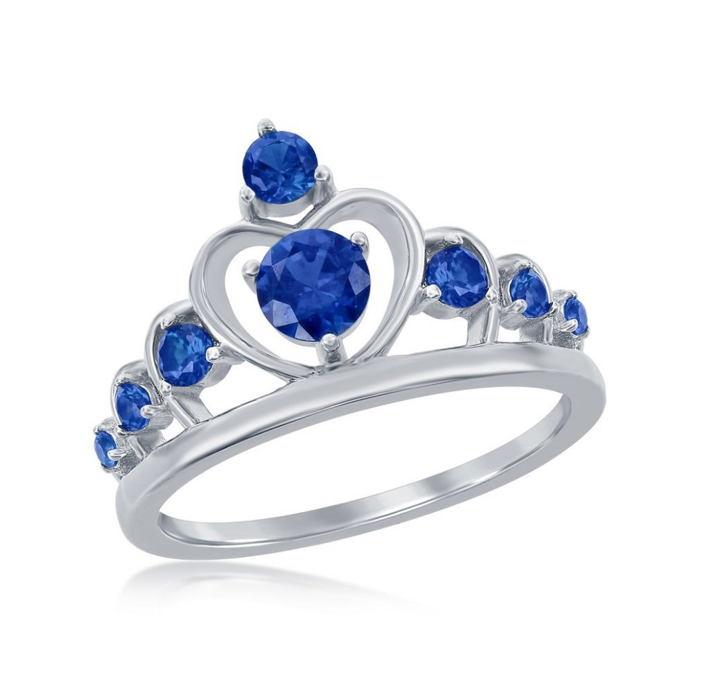 Sterling Silver Crown Ring - Blue Spinel