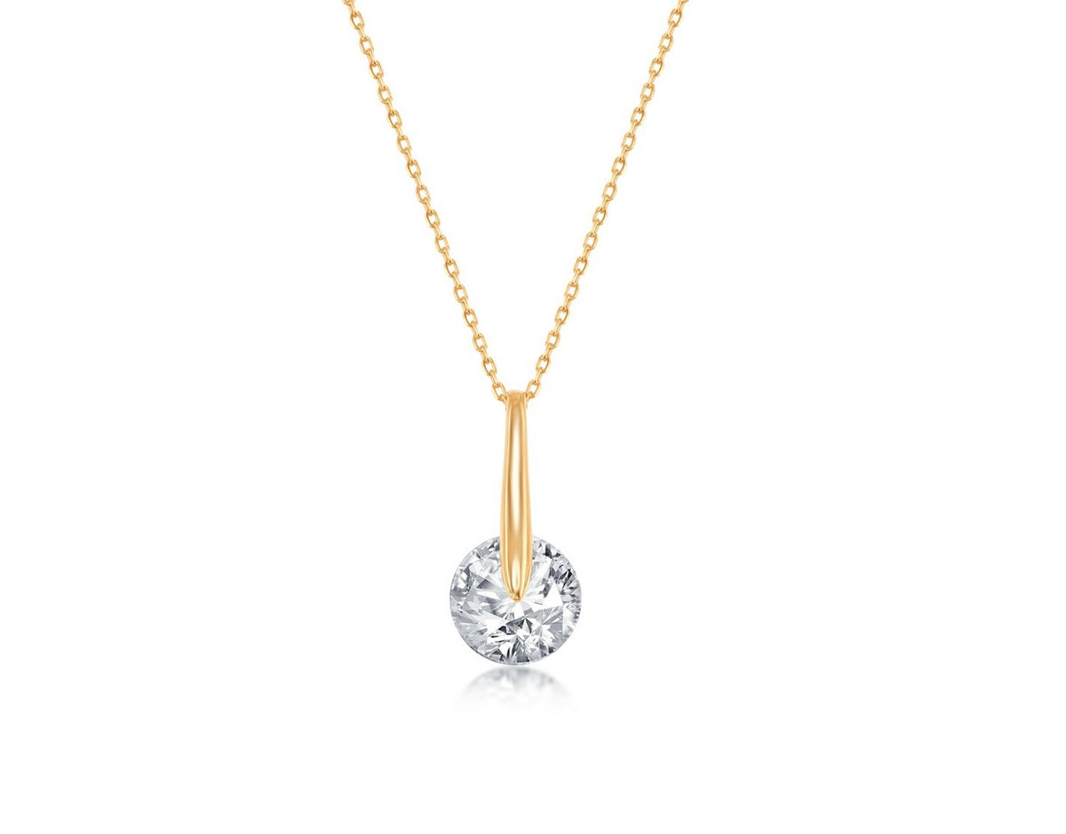 Sterling Silver, Spinning Round Crystal Necklace