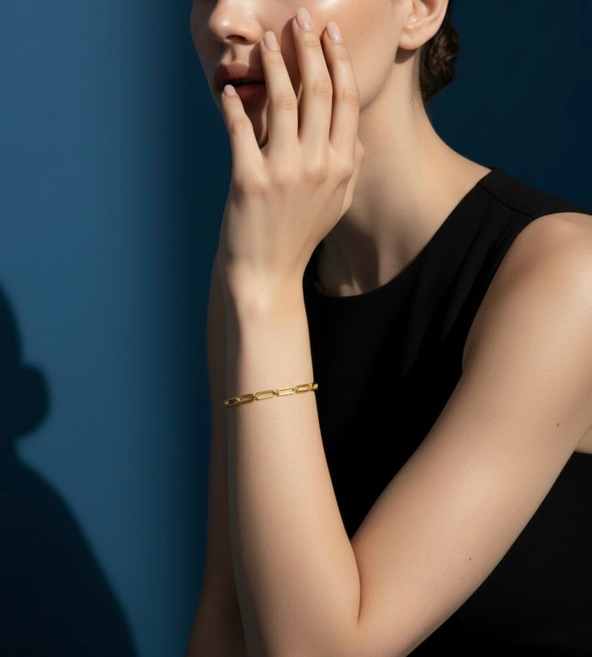 14K Real Yellow Gold 3mm Paperclip Bracelet