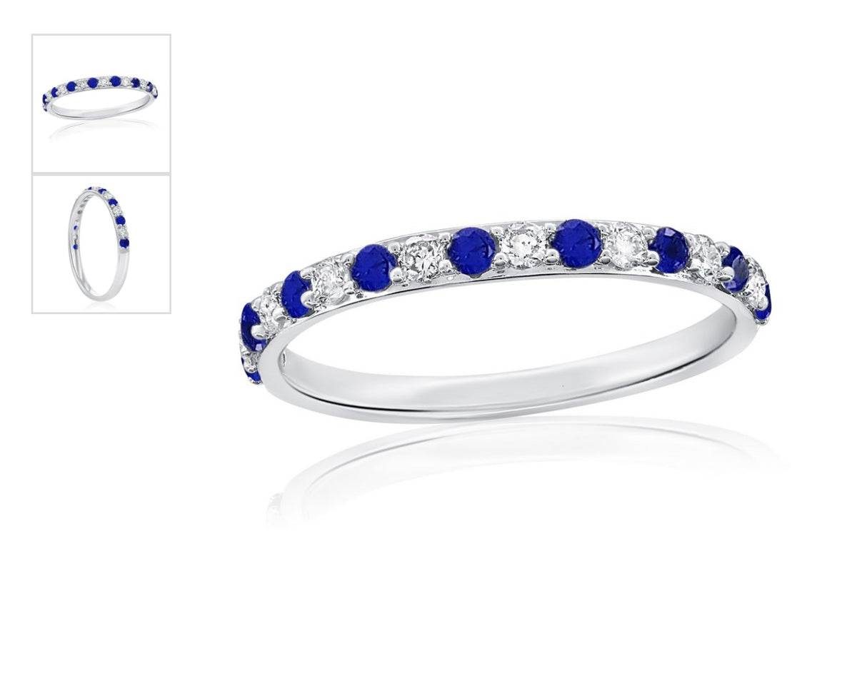 Sterling Silver, Alternating Lab-Grown 0.32ct Sapphire & 0.19ct Diamond Half-Eternity Ring