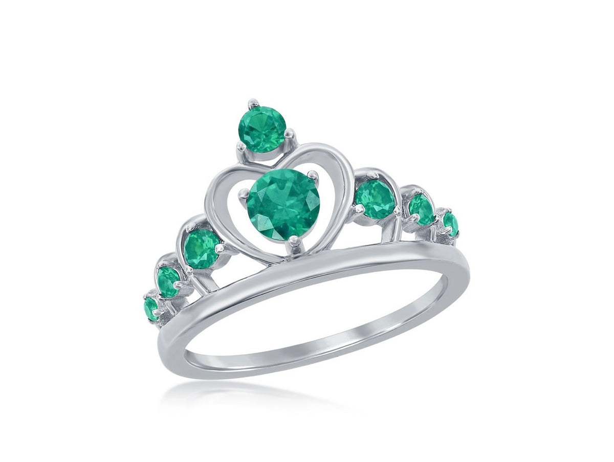Sterling Silver Crown Ring - Blue Spinel